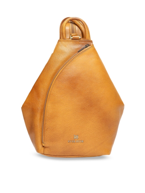 

EVER HYDE Women Mustard Yellow Solid Leather Backpack