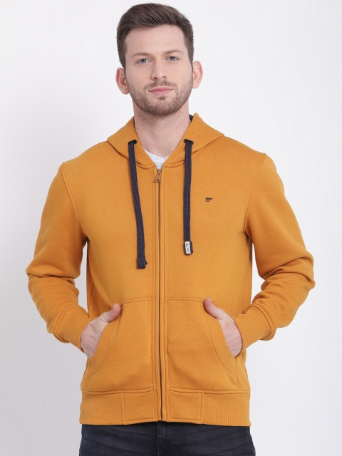 

t-base Men Yellow Solid Hooded Sweatshirt
