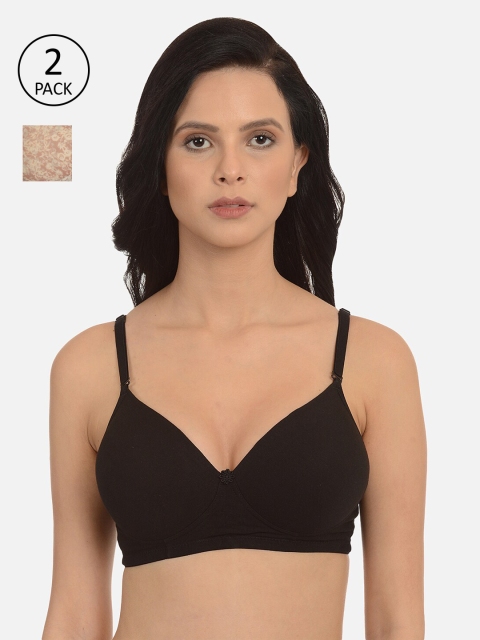 

mod & shy Black & Brown Pack of 2 Non-Wired Lightly Padded T-shirt Bra MS82191
