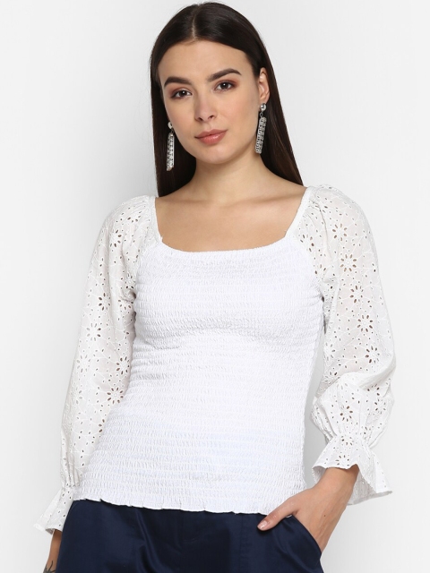 

FOSH Women Off-White Self Design Top