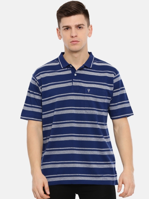 

Classic Polo Men Blue & Grey Striped Polo Collar T-shirt
