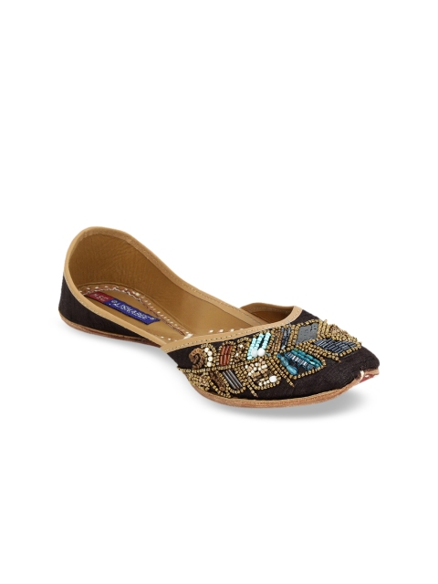 

MSC Women Black Embellished Leather Mojaris