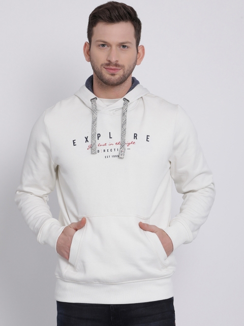 

t-base Men Off-White Printed Fleece Hooded Sweatshirt