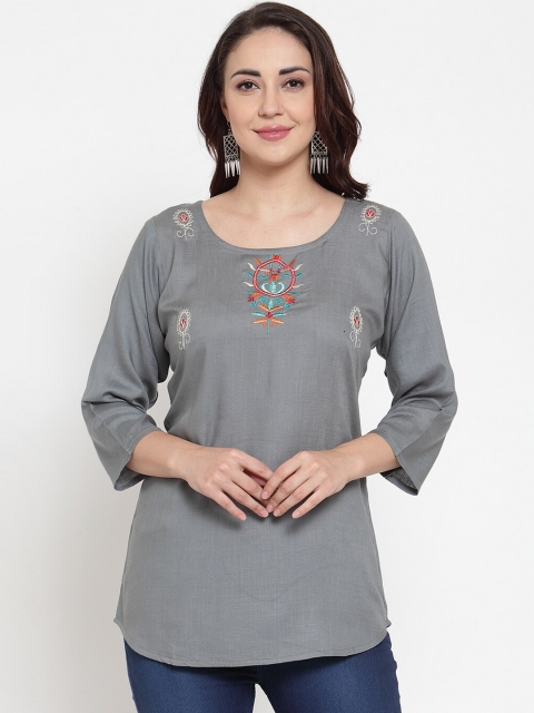 

Baani Creations Women Grey Embroidered Top