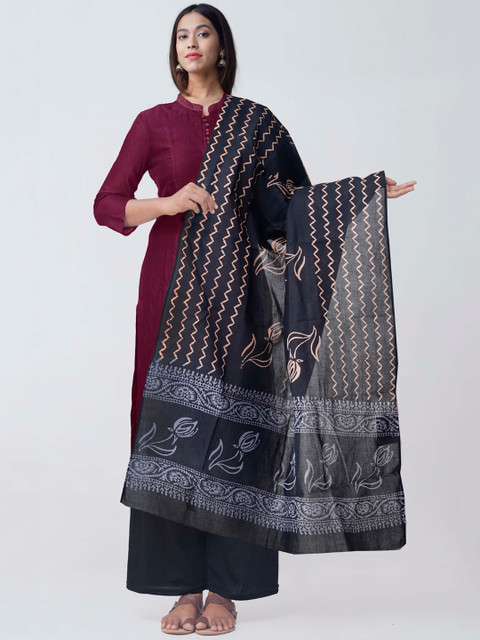 

Unnati Silks Women Black & Beige Printed Sustainable Dupatta