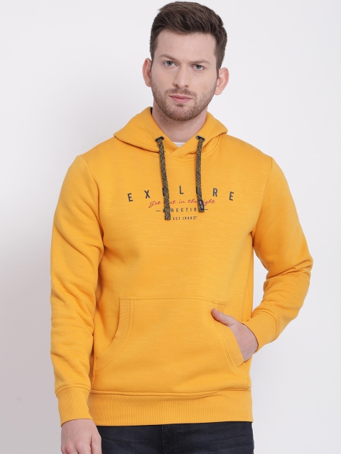 

t-base Men Yellow Printed Hooded Sweatshirt