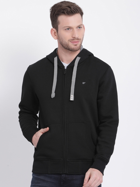 

t-base Men Black Solid Hooded Sweatshirt