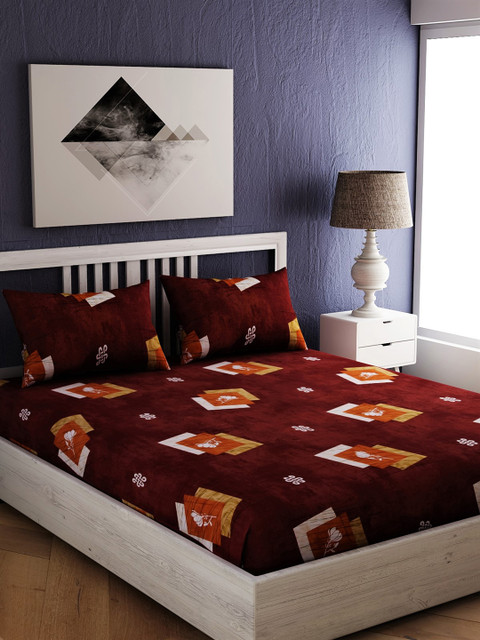 

EverHOME Brown Floral 250 TC Cotton 1 King Bedsheet with 2 Pillow Covers