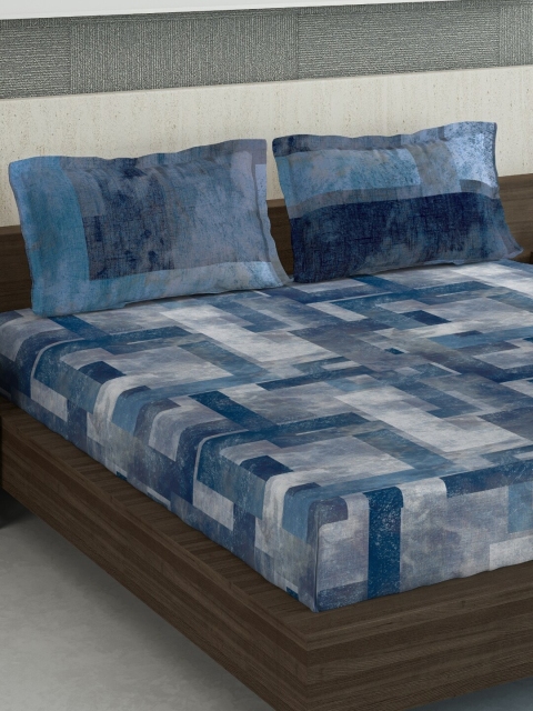 

DDecor Blue Geometric 400 TC Cotton 1 King Bedsheet with 2 Pillow Covers