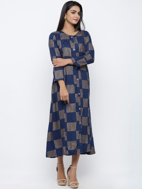 

kipek Women Blue Printed A-Line Dress