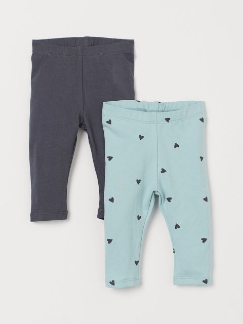 

H&M Girls Pack Of 2 Green And Grey Leggings