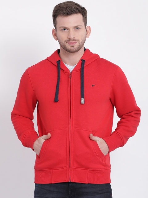 

t-base Men Red Solid Hooded Sweatshirt