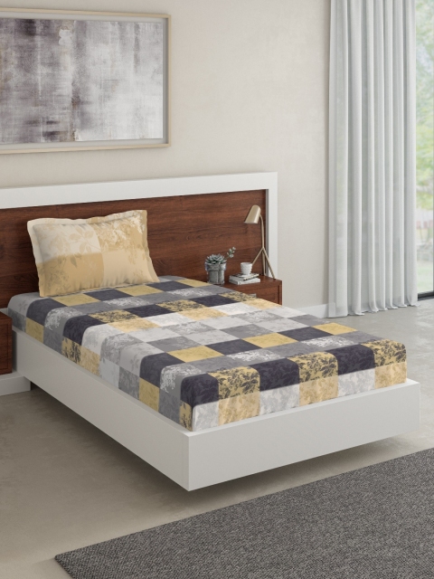 

DDecor Grey & Grey Geometric 140 TC Cotton 1 Single Bedsheet with 1 Pillow Covers