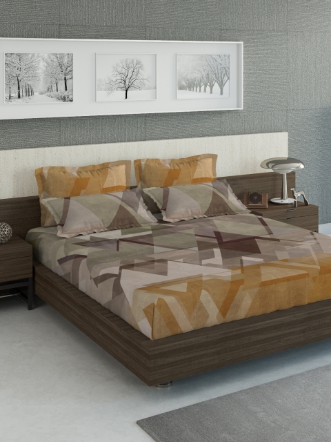

DDecor Green & Beige Abstract 160 TC Cotton 1 King Bedsheet with 4 Pillow Covers