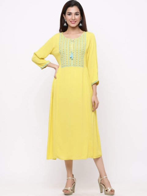 

Juniper Women Yellow Embroidered A-Line Dress