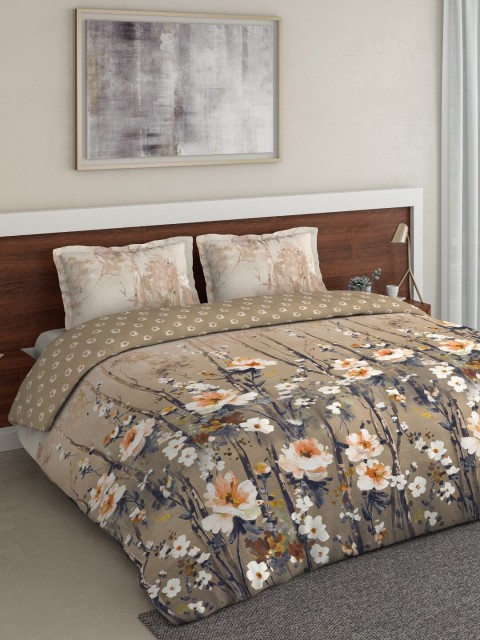 

DDecor Beige & Grey Floral Printed AC Room Double Queen Bedding Set
