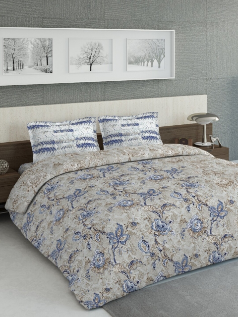 

DDecor Brown & Blue Printed AC Room Double King Bedding Set