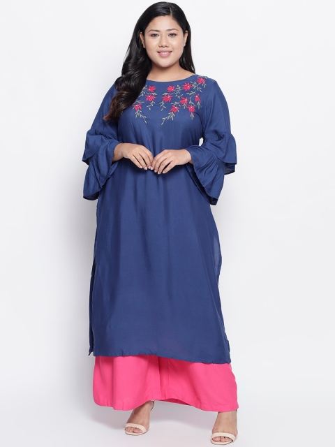 

Amydus Women Blue & Pink Embroidered Straight Kurta