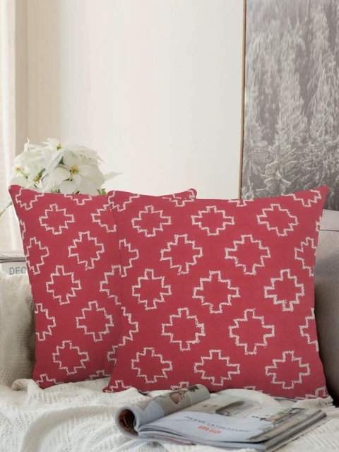 LUXENMEAD Red Set of 2 Embroidered Velvet Square Cushion Covers