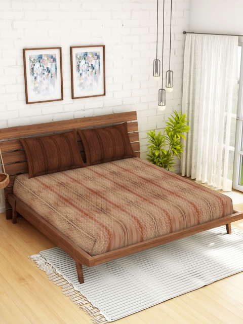 

SPACES Brown Abstract 210 TC Cotton 1 King Bedsheet with 2 Pillow Covers