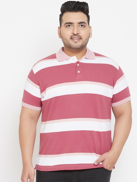 

bigbanana Men Pink and White Striped Polo Collar T-shirt