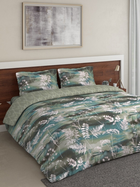 

DDecor Green & Off-White Floral Printed Double Queen Bedding Set