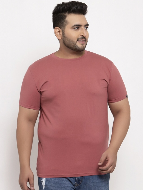 

Rodzen Men Pink Solid Round Neck T-shirt