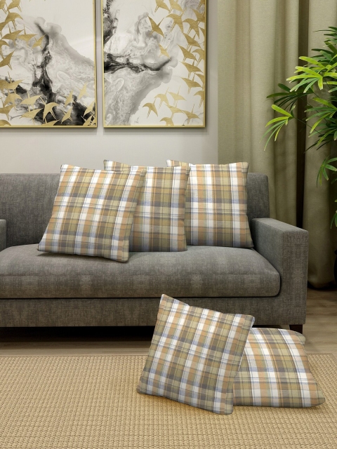 

KLOTTHE Set Of 5 Beige & White Checked Square Cushions