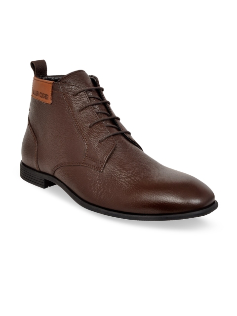 

Allen Cooper Men Brown Textured Leather Mid-Top Derbys