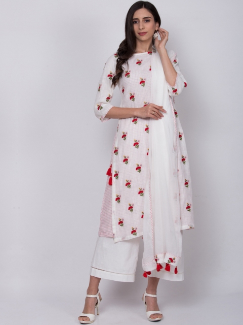 

Biba Women Off-White Embroidered Kurta with Palazzos & Dupatta