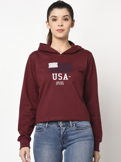 

ELEGANCE Women Maroon Printed Hooded Sweatshirt