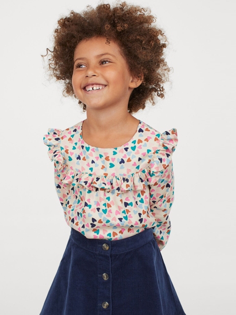 

H&M Girls Beige Frill-Trimmed Blouse