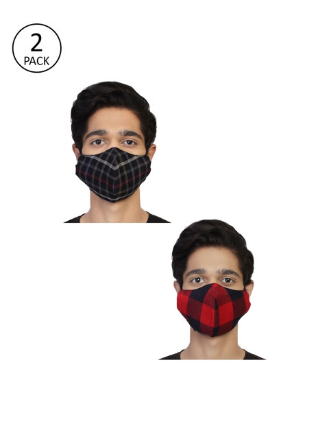 

Anekaant Men 2 Pcs Checked 3-Ply Anti-Pollution Reusable Cloth Masks, Red