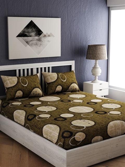 

EverHOME Olive Green & Beige Geometric 250 TC Cotton 1 King Bedsheet with 2 Pillow Covers