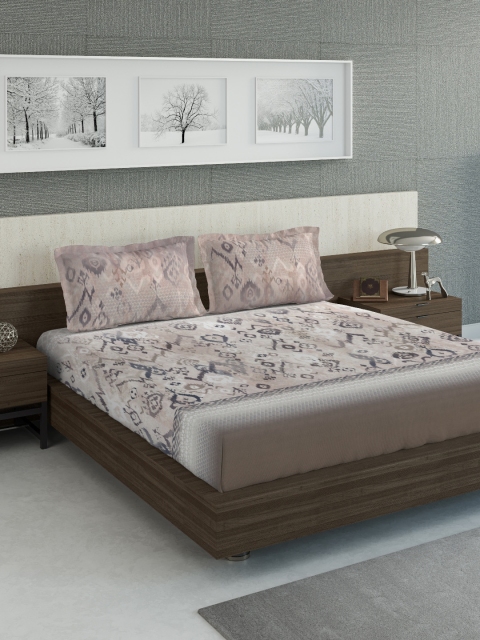DDecor Brown Abstract 140 TC Cotton 1 Queen Bedsheet with 2 Pillow Covers