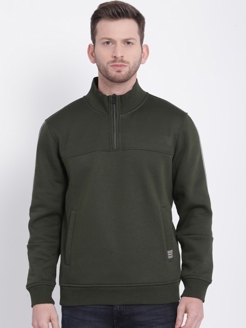 

t-base Men Olive Green Solid Fleece Sweatshirt
