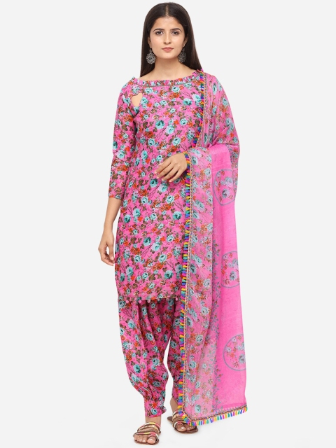 

SHAVYA Pink & Blue Cotton Blend Floral Unstitched Dress Material