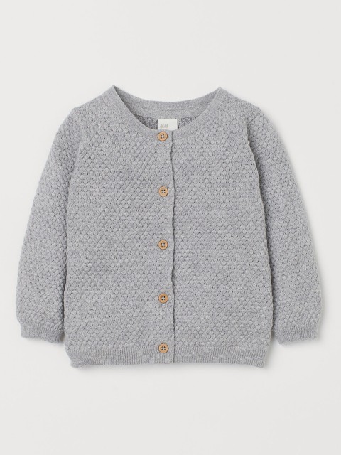 

H&M Girls Grey Self Design Front-Open Sweater