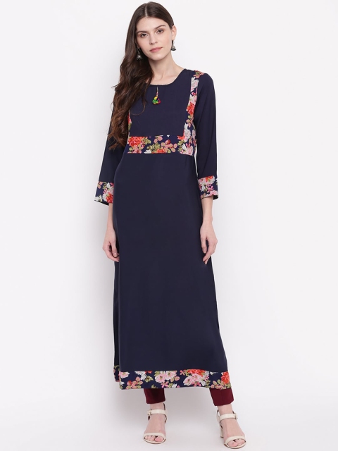 

Napra Women Navy Blue Floral Print A-Line Kurta