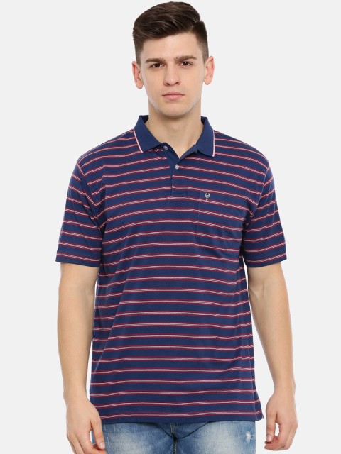 

Classic Polo Men Navy Blue & Red Striped Polo Collar T-shirt