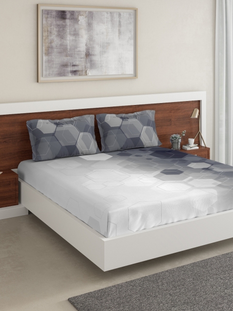 

DDecor Grey & White Geometric 150 TC Cotton 1 King Bedsheet with 2 Pillow Covers