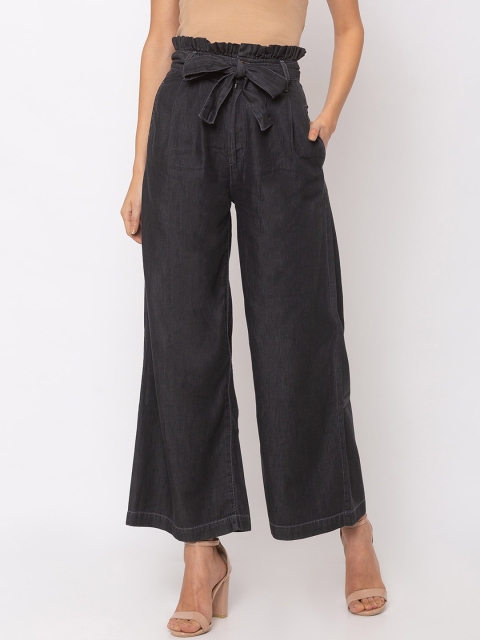 

TARAMA Women Black Regular Fit Solid Parallel Trousers