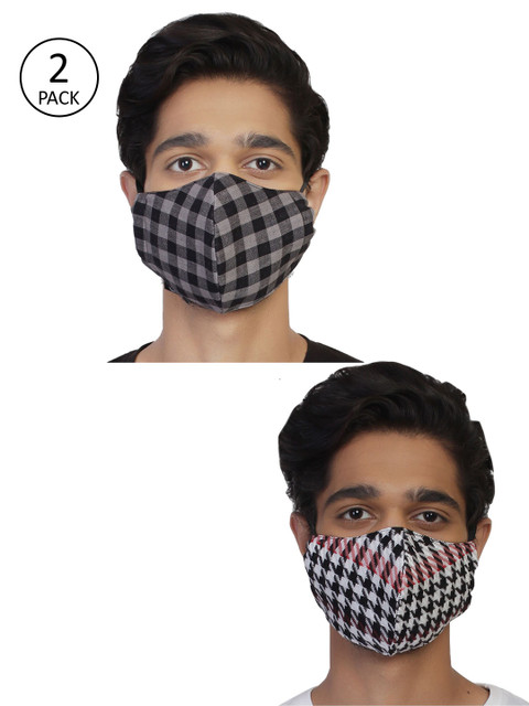 

Anekaant Men Pack Of 2 3 Ply Protective Outdoor Face Masks, Black