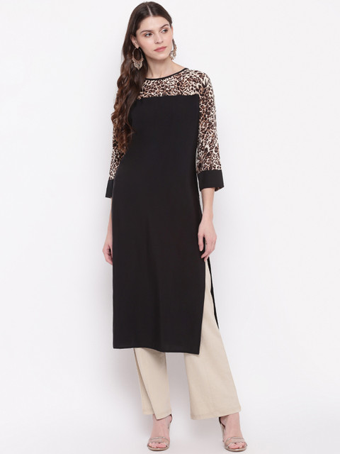 

Napra Women Black Leopard Printed Straight Kurta