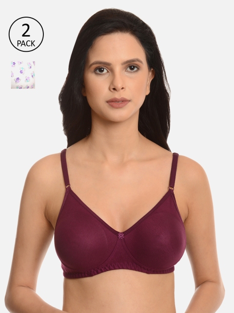 

mod & shy Pack of 2 Burgundy & White Printed Non-Wired Non Padded Everyday Bras