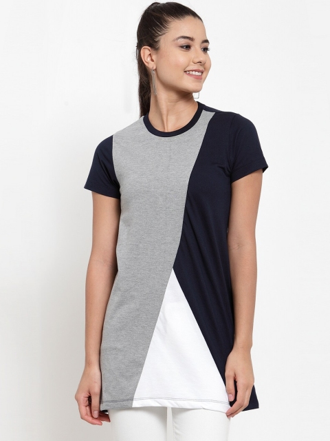 

Kalt Women Navy Blue & White Colourblocked Tunic