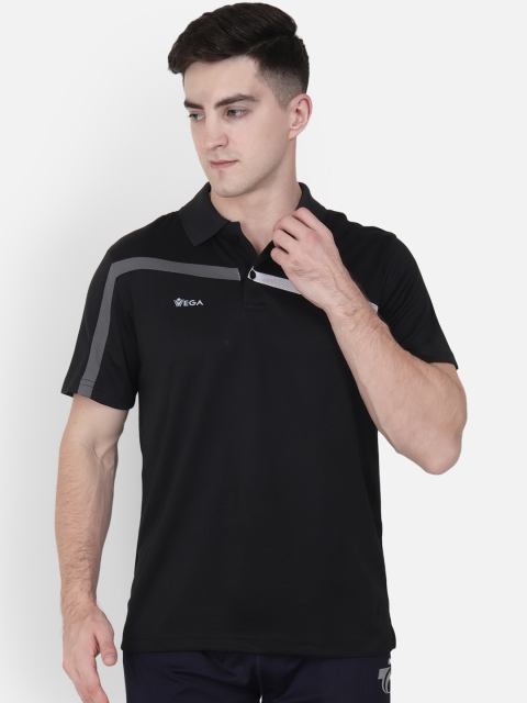 

VEGA Men Black Solid Polo Collar T-shirt