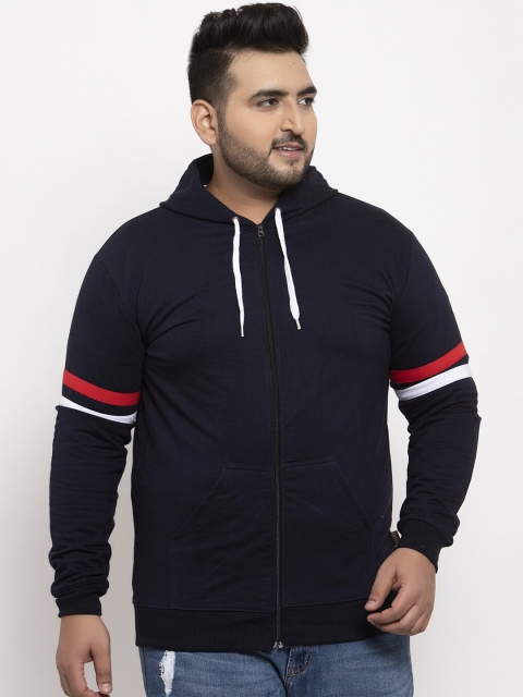 Rodzen Men Navy Blue Solid Hooded Sweatshirt