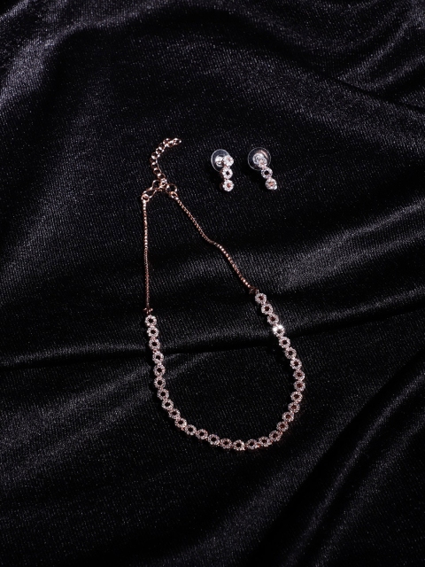 

Priyaasi Rose Gold-Plated & White AD Studded Handcrafted Jewellery Set