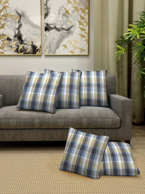 

KLOTTHE Set Of 5 Blue & White Checked Square Cushions